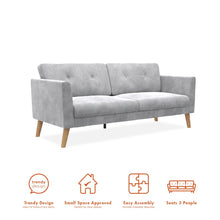 Load image into Gallery viewer, CosmoLiving Gloria Upholstered 3-Seater Sofa, Light Gray Velvet room decor couch lounge chair living room furniture