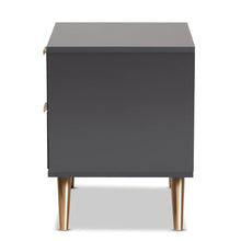 Load image into Gallery viewer, Kelson Modern and Contemporary Dark Grey and Gold Finished Wood 2-Drawer Nightstand
