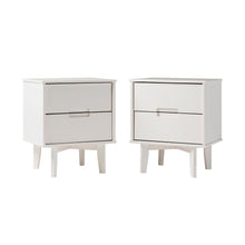 Load image into Gallery viewer, Bellamy Studios Mid-Century Modern 2-Drawer Solid Wood Nightstands, White, Set of 2 Chest of Drawers for Bedroom
