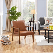 Load image into Gallery viewer, Faux Leather Accent Chair with Wooden Armrests,Light Brown,Living Room Furniture,Chair Living Room,Comfortable,Simple and Modern
