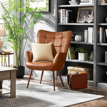 Load image into Gallery viewer, Faux Leather Wingback Accent Chair, Tan Living Room Furniture, Chair Living Room, Comfortable, Simple Aesthetic, Bedroom
