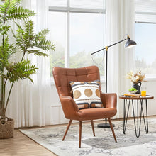 Load image into Gallery viewer, Faux Leather Wingback Accent Chair, Tan Living Room Furniture, Chair Living Room, Comfortable, Simple Aesthetic, Bedroom
