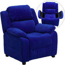 Load image into Gallery viewer, Flash Furniture Deluxe Padded Contemporary Blue Microfiber Kids Recliner with Storage Arms  lounge chair  chairs living room
