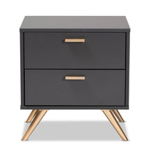Load image into Gallery viewer, Kelson Modern and Contemporary Dark Grey and Gold Finished Wood 2-Drawer Nightstand
