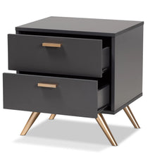 Load image into Gallery viewer, Kelson Modern and Contemporary Dark Grey and Gold Finished Wood 2-Drawer Nightstand
