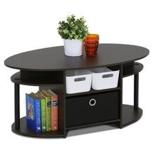 Load image into Gallery viewer, Furinno JAYA Simple Design Oval Coffee Table with Bin, Walnut Coffee Tables Living Room  Daining Table Walnut
