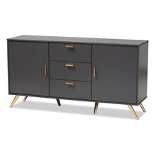 Load image into Gallery viewer, Kelson Modern and Contemporary Dark Grey and Gold Finished Wood 2-Door Sideboard Buffet
