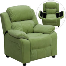 Load image into Gallery viewer, Flash Furniture Deluxe Padded Contemporary Blue Microfiber Kids Recliner with Storage Arms  lounge chair  chairs living room
