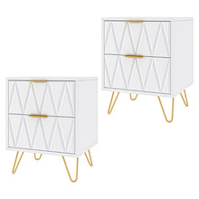 Load image into Gallery viewer, Hommoo 2 Drawers Nightstand Set, Modern Bedside Table Set with Metal Leg, Accent End Side Table for Living Room &amp; Bedroom, White
