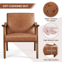 Load image into Gallery viewer, Faux Leather Accent Chair with Wooden Armrests,Light Brown,Living Room Furniture,Chair Living Room,Comfortable,Simple and Modern
