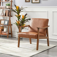 Load image into Gallery viewer, Faux Leather Accent Chair with Wooden Armrests,Light Brown,Living Room Furniture,Chair Living Room,Comfortable,Simple and Modern

