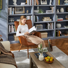 Load image into Gallery viewer, Faux Leather Wingback Accent Chair, Tan Living Room Furniture, Chair Living Room, Comfortable, Simple Aesthetic, Bedroom
