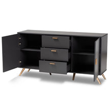 Load image into Gallery viewer, Kelson Modern and Contemporary Dark Grey and Gold Finished Wood 2-Door Sideboard Buffet
