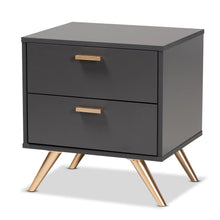 Load image into Gallery viewer, Kelson Modern and Contemporary Dark Grey and Gold Finished Wood 2-Drawer Nightstand
